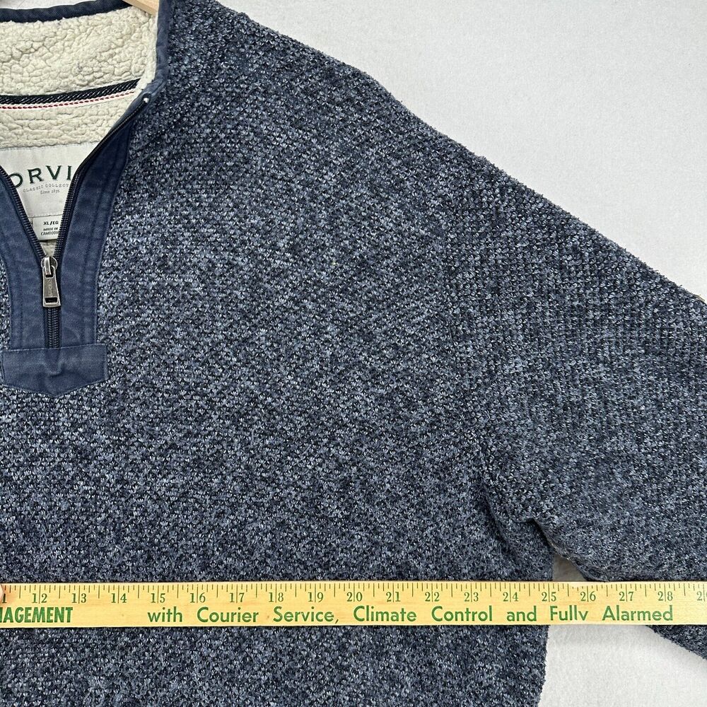 ORVIS Sweater Mens XL Brighton Sherpa Fleece Lined 1/4 Zip Marled Pullover Blue - Picture 14 of 16